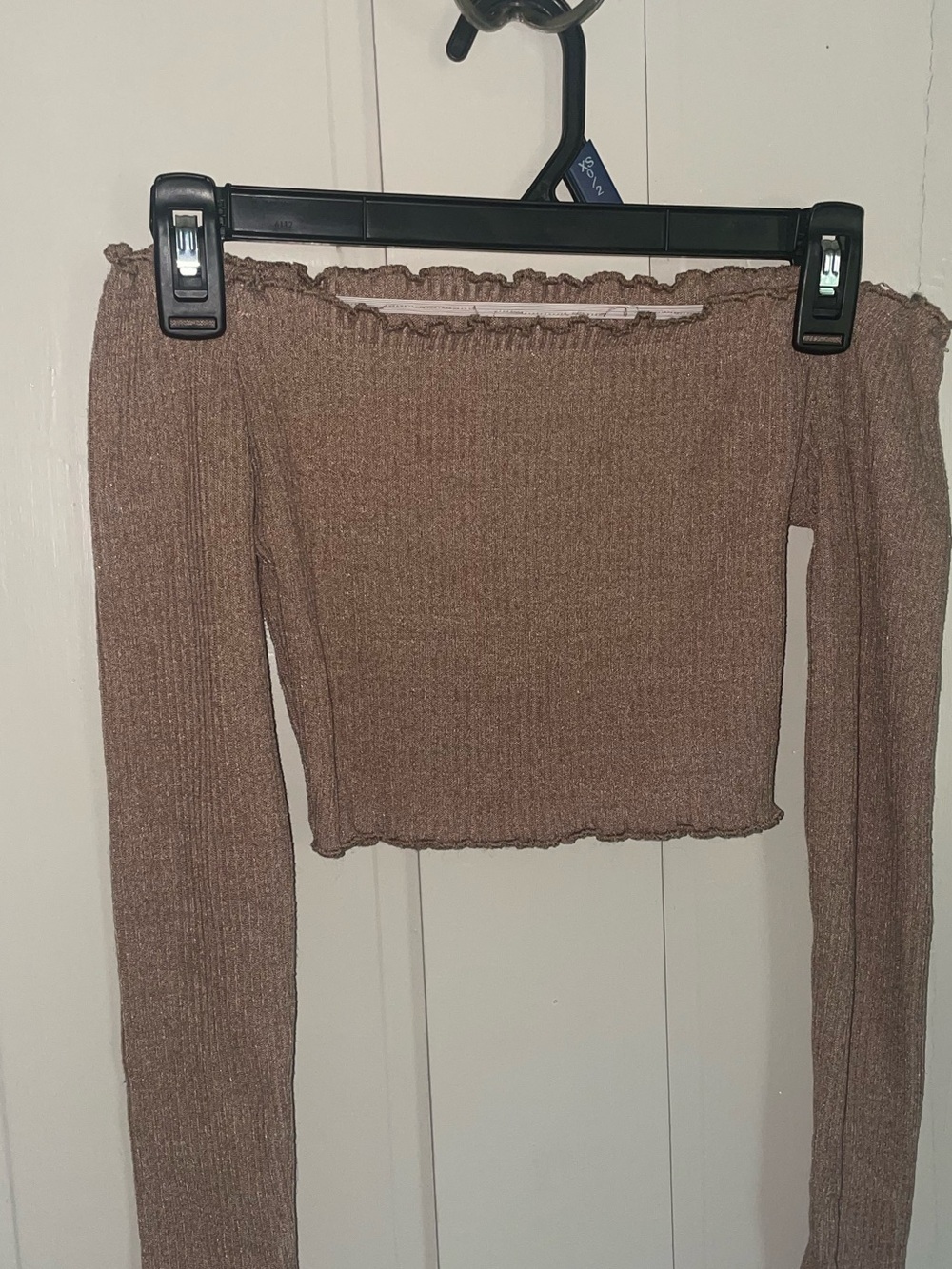 SHEIN Brown Beige Off-Shoulder Ribbed Crop Top Body-con Sexy Summer Longsleeve - Picture 12 of 12